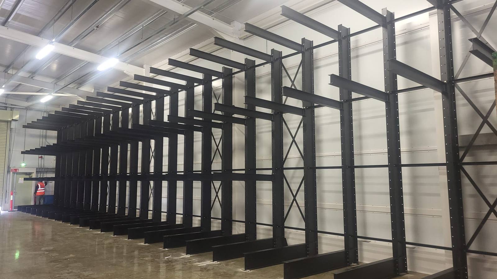 Completed run of cantilever racking in a customer warehouse